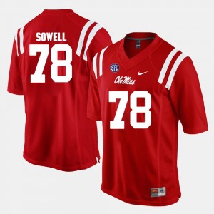 Red Bradley Sowell Ole Miss Jersey Alumni Football Game For Men #78 677886-518