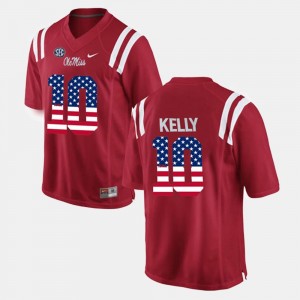 Red Chad Kelly Ole Miss Jersey Mens #10 US Flag Fashion 971355-938