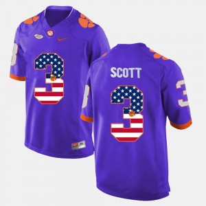 Purple Mens Artavis Scott Clemson Jersey #3 US Flag Fashion 257477-462