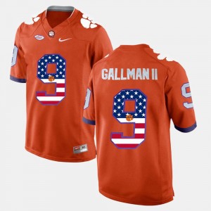 #9 Men's Orange Wayne Gallman II Clemson Jersey US Flag Fashion 537562-394