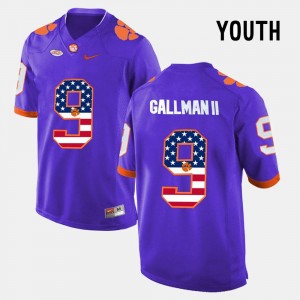 #9 Kids Wayne Gallman II Clemson Jersey US Flag Fashion Purple 334935-367
