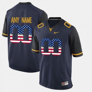 For Men #00 WVU Customized Jersey Blue US Flag Fashion 509422-825