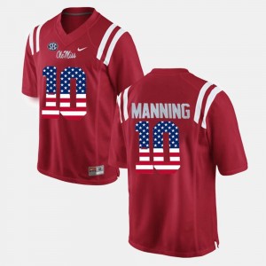US Flag Fashion For Men's Eli Manning Ole Miss Jersey #10 Red 206620-517