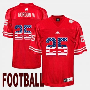 Men #25 US Flag Fashion Melvin Gordon III Wisconsin Jersey Red 636565-559