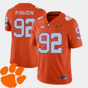2018 ACC For Men Orange College Football #92 Bradley Pinion Clemson Jersey 399110-646
