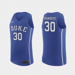 #30 Antonio Vrankovic Duke Jersey For Men's March Madness College Basketball Royal Authentic 690493-308