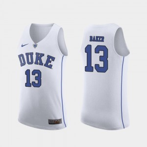 White #13 Authentic For Men March Madness College Basketball Joey Baker Duke Jersey 691441-470