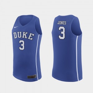 Tre Jones Duke Jersey #3 Royal Authentic March Madness College Basketball Men's 693638-615