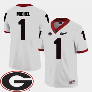 College Football #1 Sony Michel UGA Jersey White For Men's 2018 SEC Patch 716620-205