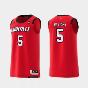 For Men's #5 Malik Williams Louisville Jersey College Basketball Red Replica 552543-172