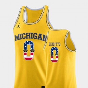 USA Flag For Men's Brent Hibbitts Michigan Jersey College Basketball Yellow #0 294313-330