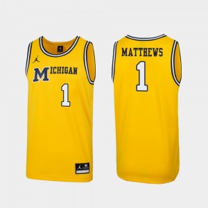 Maize 1989 Throwback College Basketball Replica #1 Charles Matthews Michigan Jersey Men 421260-468