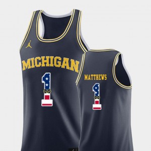 College Basketball Navy Charles Matthews Michigan Jersey #1 For Men's USA Flag 278095-985