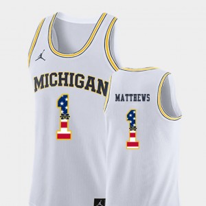 #1 Charles Matthews Michigan Jersey White Men's College Basketball USA Flag 743202-835