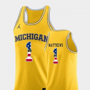 Charles Matthews Michigan Jersey Yellow #1 Mens USA Flag College Basketball 913684-158