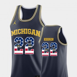 For Men USA Flag College Basketball Navy #22 Duncan Robinson Michigan Jersey 567248-144