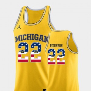 Duncan Robinson Michigan Jersey USA Flag College Basketball #22 For Men's Yellow 376886-691