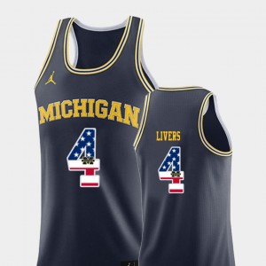 Men's #4 Navy Isaiah Livers Michigan Jersey College Basketball USA Flag 797698-745
