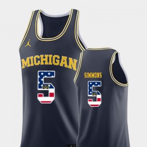 College Basketball Navy USA Flag #5 Jaaron Simmons Michigan Jersey Mens 758519-521