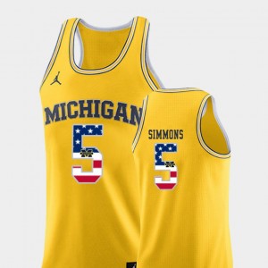 Men Yellow USA Flag Jaaron Simmons Michigan Jersey College Basketball #5 333180-401