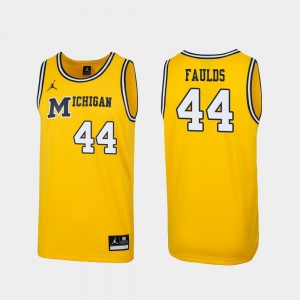 Jaron Faulds Michigan Jersey For Men's 1989 Throwback College Basketball Replica Maize #44 529609-163