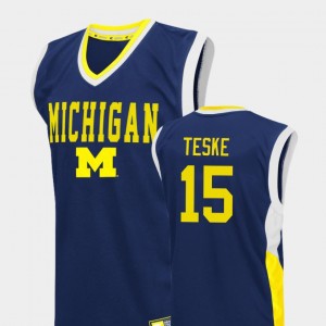 #15 Fadeaway College Basketball Mens Blue Jon Teske Michigan Jersey 891067-848