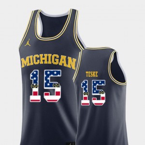 Navy For Men #15 College Basketball USA Flag Jon Teske Michigan Jersey 128226-652