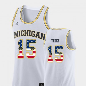 Jon Teske Michigan Jersey Men's #15 College Basketball White USA Flag 859720-420