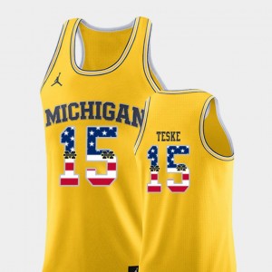 College Basketball For Men USA Flag Yellow Jon Teske Michigan Jersey #15 206785-730