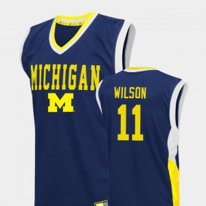 Blue Fadeaway Men #11 Luke Wilson Michigan Jersey College Basketball 354952-778