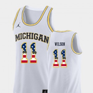 Mens College Basketball White #11 Luke Wilson Michigan Jersey USA Flag 228810-557