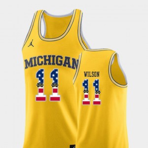 College Basketball #11 Luke Wilson Michigan Jersey Mens USA Flag Yellow 704408-409