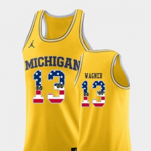 USA Flag College Basketball Yellow For Men #13 Moritz Wagner Michigan Jersey 171983-502
