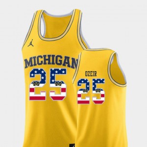 College Basketball USA Flag Yellow For Men's #25 Naji Ozeir Michigan Jersey 297709-704