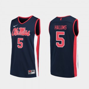 Navy Brian Halums Ole Miss Jersey Replica #5 For Men College Basketball 655351-219