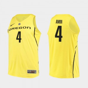 #4 Yellow Authentic Men's College Basketball Ehab Amin Oregon Jersey 454116-701