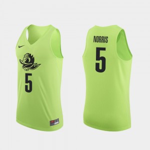 For Men's Apple Green College Basketball #5 Miles Norris Oregon Jersey Authentic 618842-581