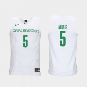 Elite Authentic Performance College Basketball Miles Norris Oregon Jersey White Authentic Performace #5 Men 281629-709