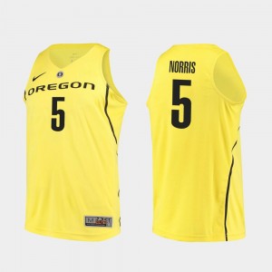 Miles Norris Oregon Jersey Yellow Authentic #5 College Basketball For Men 292920-438