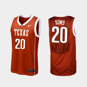 #20 Replica Men College Basketball Burnt Orange Jericho Sims Texas Jersey 928164-859