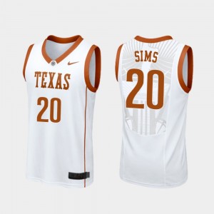 Jericho Sims Texas Jersey For Men White #20 College Basketball Replica 482248-973