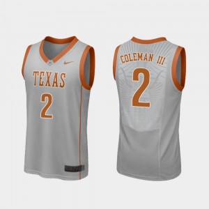 Matt Coleman III Texas Jersey #2 For Men's Gray Replica College Basketball 835056-932