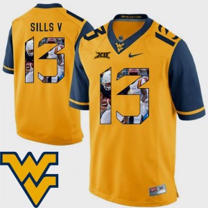 Football For Men's #13 Gold David Sills V WVU Jersey Pictorial Fashion 121104-994