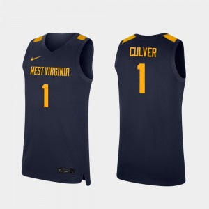 For Men College Basketball Derek Culver WVU Jersey Navy Replica #1 519433-828