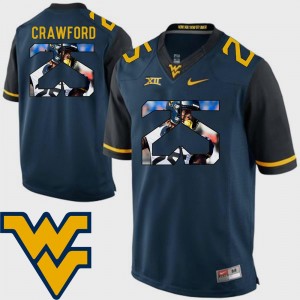 Football #25 Justin Crawford WVU Jersey Pictorial Fashion For Men's Navy 456749-775