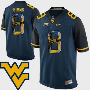 Pictorial Fashion Navy For Men #8 Football Marcus Simms WVU Jersey 434946-664