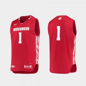 Red For Men Wisconsin Jersey #1 College Basketball Replica 652642-499