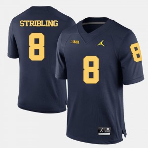 For Men's Navy Blue #8 Channing Stribling Michigan Jersey College Football 780146-178