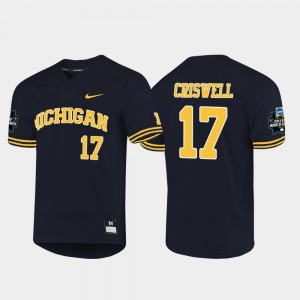 Men's 2019 NCAA Baseball College World Series Jeff Criswell Michigan Jersey #17 Navy 278214-147
