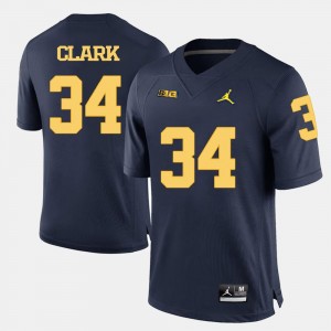 Navy Blue #34 College Football For Men Jeremy Clark Michigan Jersey 705334-580